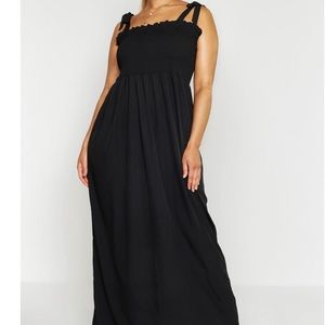 BOOHOO PLUS SHIRRED TIE SHOULDER MAXI DRESS